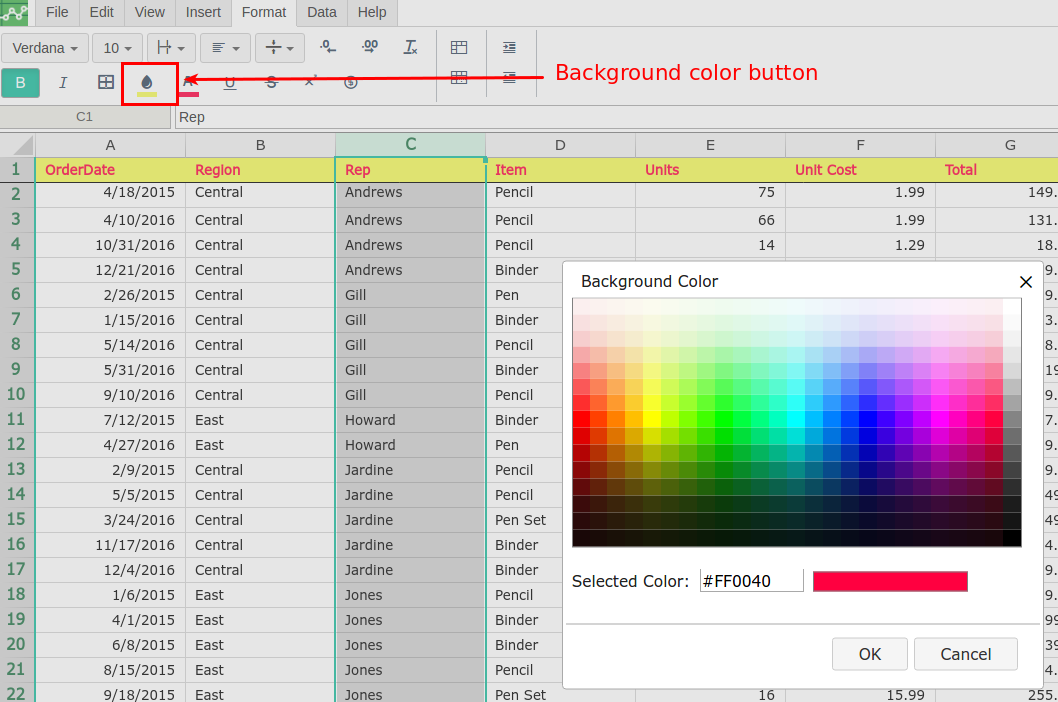 How to set background color